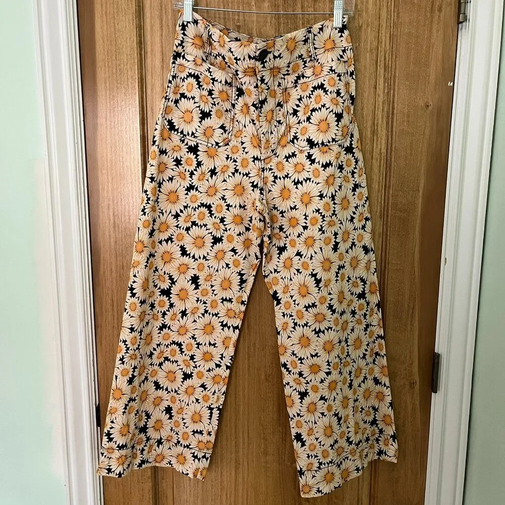 Anthropologie | Maeve Colette Cropped Wide Pants | Daisy Pattern | Size 30 - Picture 3 of 8